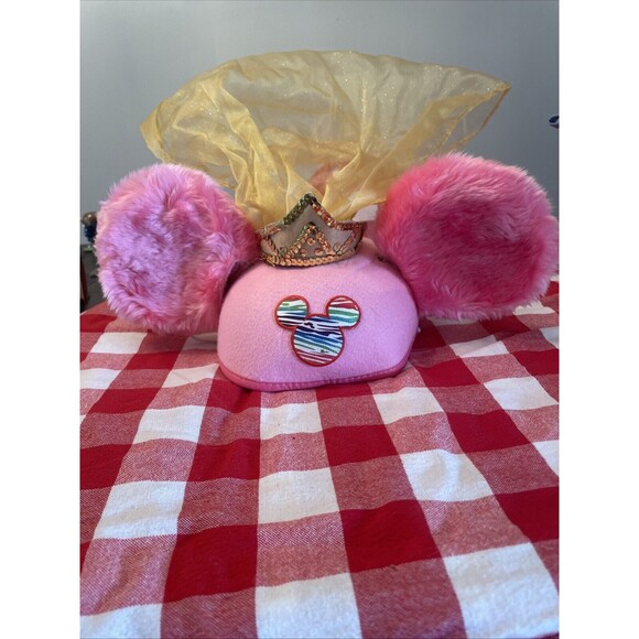 Disney Other - Disney Mouse Ears Princess Hat with Veil Fluffy Ears SNAP ON